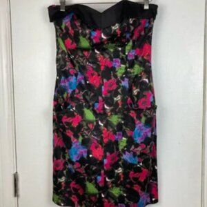 Betsey Johnson Black Pink Blue Floral Sweetheart Strapless Mini Dress sz 8 NEW!
